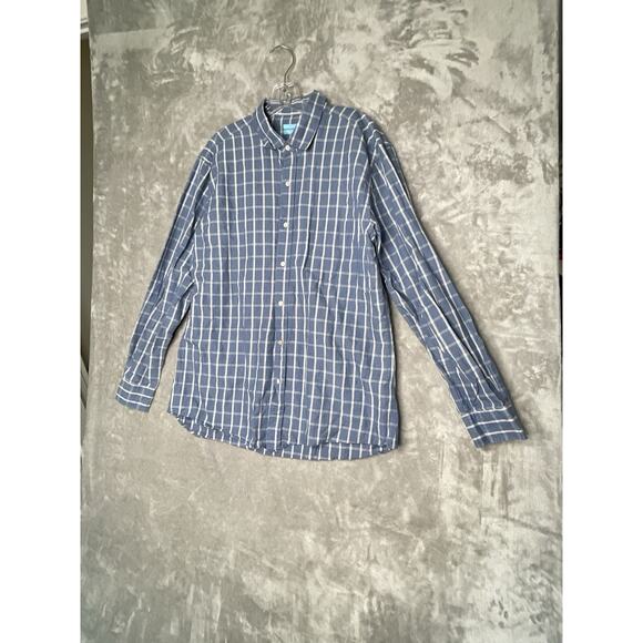 J. Mclaughlin Trim Fit Shirt Mens XL Blue Plaid Button Up Checked Linen Blend - Picture 2 of 10